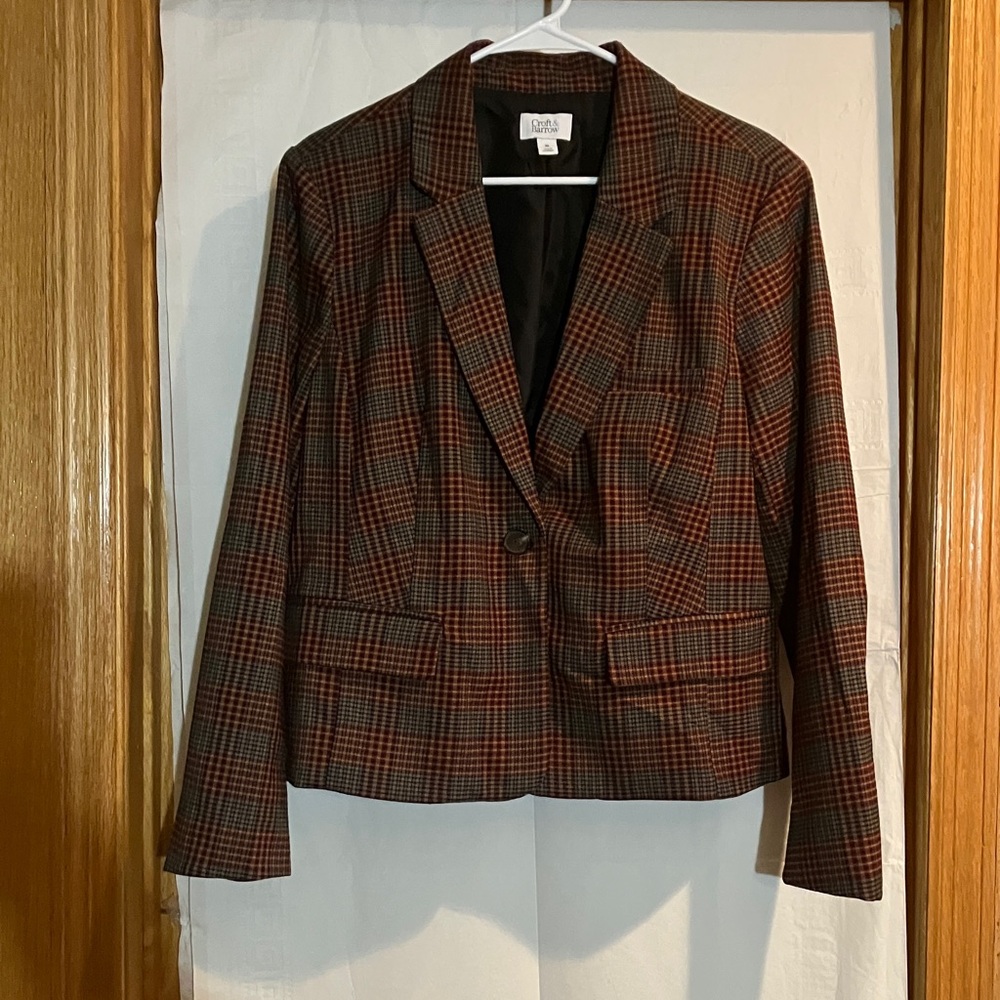 Croft & Barrow Womens XL One Button Blue & Berry Multi Plaid Long Sleeve Blazer - Picture 1 of 9